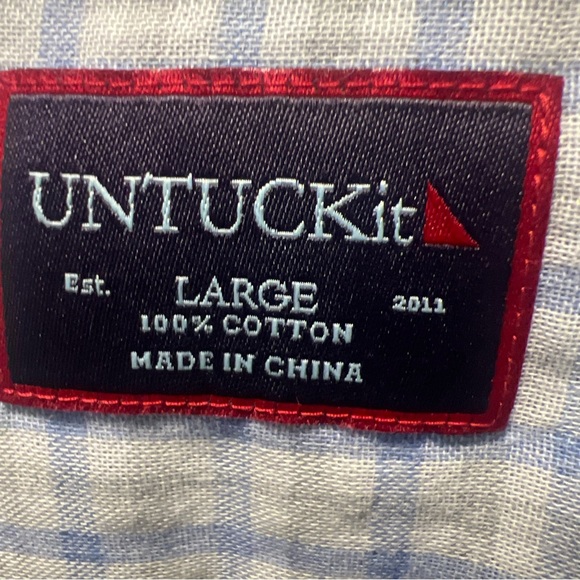 UNTUCKIT Mens Blue Plaid Button Down  Shirt Large Wrinkle Free - Picture 3 of 9